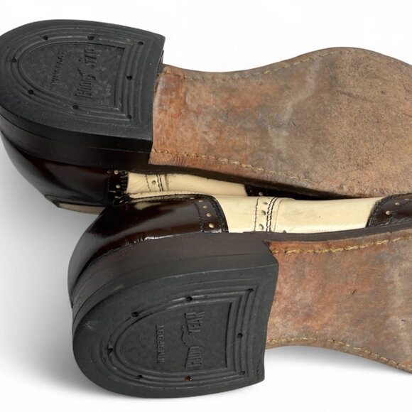 Vintage Brown Ivory Wingtip Leather Shoes Men's 8.5 Lace Up Oxfords Goodyear - Picture 14 of 14